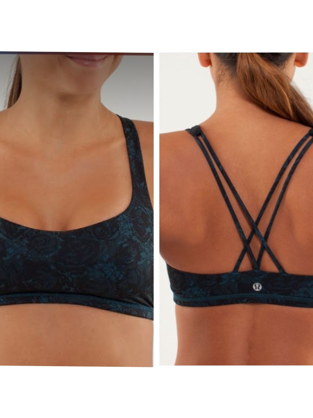 lululemon athletica Blue Black Strappy Floral-Print Sports Bra